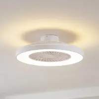 LINDBY LED plafondventilator Teleo, Ø 58 cm, wit, DC, Tuya dimbaar, wit / opaal, Woon-/ Eetkamer, Kunststof, Modern