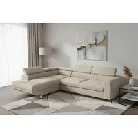 Fun-Möbel Eckbank met slaapfunctie, model MARIOS. Stof, kleur: Dunbar beige. Met ottomaan aan de linkerkant