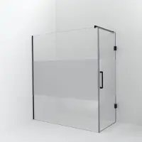 Balmani Modular inloopdouche met deur: 180 x 200 cm met deur 90 cm, Helder glas met matte strook, Mat zwarte profielen