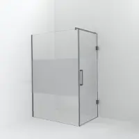 Balmani Modular inloopdouche met deur: 140 x 200 cm met deur 90 cm, Helder glas met matte strook, Brushed Inox profielen