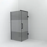 Balmani Modular inloopdouche met deur: 100 x 200 cm met deur 90 cm, Rookglas met matte strook met coating, Mat zwarte profielen