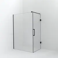 Balmani Modular inloopdouche met deur: 140 x 200 cm met deur 90 cm, Extra helder glas met coating, Mat zwarte profielen