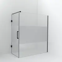 Balmani Modular inloopdouche met deur: 180 x 200 cm met deur 90 cm, Helder glas met matte strook, Mat zwarte profielen