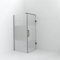 Balmani Modular inloopdouche met deur: 100 x 200 cm met deur 90 cm, Helder glas met matte strook, Brushed GunMetal profielen