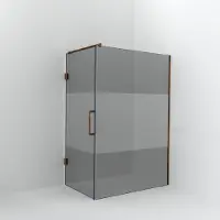 Balmani Modular inloopdouche met deur: 140 x 200 cm met deur 90 cm, Rookglas met matte strook met coating, Brushed Rosegold profielen