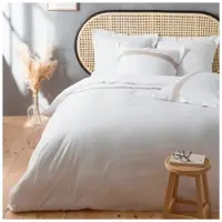 Douceur d'intérieur 3-delige beddengoedset van katoen en linnen "Laly" - Wit - 240 x 220 cm