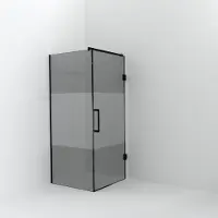 Balmani Modular inloopdouche met deur: 90 x 200 cm met deur 90 cm, Rookglas met matte strook, Mat zwarte profielen