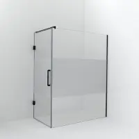 Balmani Modular inloopdouche met deur: 160 x 200 cm met deur 90 cm, Helder glas met matte strook, Mat zwarte profielen