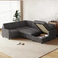 OKWISH U-Bank 274 x 220 cm - Slaapfunctie En Opbergruimte - Voor Woonkamer En Logees - Corduroy - Grijs