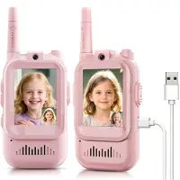 Jojomino Video Walkie Talkies voor Kinderen, Draagbare Oplaadbare Video Intercom Walkies Talkies Speelgoed voor Familie Spelletjes, Kamperen Wandelen