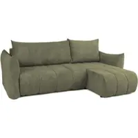 Fun-Möbel Eckbank met slaapfunctie, model ONTARIO XS, bekleed met stof Poso in olijgroen, met een chaise longue aan de rechterkant