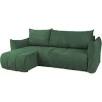 Fun-Möbel Eckbank met slaapfunctie, model ONTARIO XS, bekleed met stof Poso, kleur groen, met een chaise longue aan de linkerkant