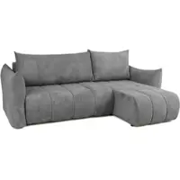 Fun-Möbel Eckbank met slaapfunctie, model ONTARIO XS, bekleed met stof Poso in de kleur grijs, met een chaise longue aan de rechterkant