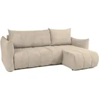 Fun-Möbel Eckbank met slaapfunctie, model ONTARIO XS, bekleed met stof Poso in de kleur beige, met een rechte chaise longue