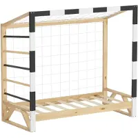 ML-Design | Kinderbed in de vorm van een voetbaldoel, 70 x 140 cm, van massief grenenhout; houten bed met lattenbodem en doelnet; handbaldoel