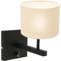Steinhauer Wandlamp Stang 8173ZW Zwart + Kap Wit Linnen