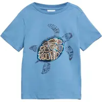 s.Oliver T-shirt met pailletten blauw Jongens Katoen Ronde hals Printopdruk - maat 104/110