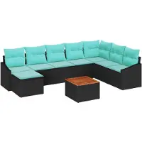 vidaXL Tuinbank Set 9 st Zwart poly rattan