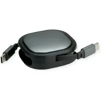 Roline USB2.0 Retractable Cable Type C, 60W, C-C, M/M, zwart, 1,2 m