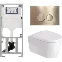 Duravit Me by starck Toiletset - inbouwreservoir met UP320 spoelmachine - softclose zitting - metaal messing bedieningsplaat - ronde knoppen - geborsteld messing goud SW89009/0701131/SW706200