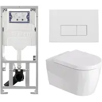 Duravit Me by starck Toiletset - inbouwreservoir - met UP320 spoelmachine - softclose zitting - wit mat bedieningsplaat - rechthoekige knoppen - wit mat SW89009/0701131/SW706191