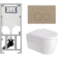 Duravit Me by starck Toiletset - inbouwreservoir met UP320 spoelmachine - softclose zitting - taupe bedieningsplaat - ronde knoppen - taupe SW89009/0701131/SW1102378