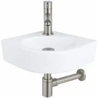 Qeramiq Fuente fonteinset - 30x30x10cm - 1 kraangat - hoek - keramiek - fonteinkraan RVS geborsteld - glans wit SW696237/SW696207/SW696217/SW679885