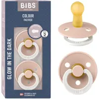 BIBS Colour Glow Speen verpakking van 2 stuks. BPA-vrij, Ronde speen. Natuurlijk rubberlatex, Gemaakt in Denemarken, Maat 2 (6-18 maanden), Blush Glow