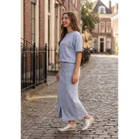 NUKUS Dames Rokken Maartje Skirt Lurex - Lichtblauw - Maat L