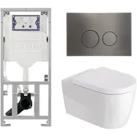 Duravit Me by starck Toiletset - inbouwreservoir - met UP320 spoelmachine - softclose zitting - metaal gunmetal bedieningsplaat - ronde knoppen - metaal gunmetal SW89009/0701131/SW706198