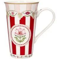 MamboCat FLOWERY jumbo-mok rood-roze met bloemenmotief van porselein – R1462#FLRY