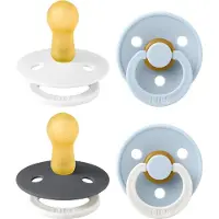 BIBS Colour speen verpakking 4 stuks, BPA-vrije fopspeen, Ronde speen. Natuurlijk rubberlatex, Denmark. 6-18 maanden (Verpakking 4 stuks), White Glow Mix