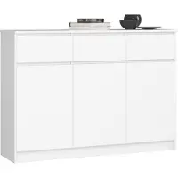 Akord Ladekast K140 met 3 Lades en 3 Deuren / Furniture Factory / Wit / 138 x 99 x 40 cm