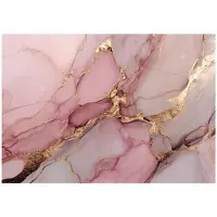 WALLARENA - Behang 150x105 cm - Fotobehang - Vliesbehang - roze marmer met gouden accenten - voor slaapkamer en woonkamer - halfmatte afwerking - roze en goud