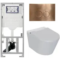 Geberit QeramiQ Luma Douche WC Set - UP320 inbouwreservoir - met Burda frame - fohn - ladydouche - koperen bedieningsplaat - ronde knoppen - glans wit SW1247816/SW706196/0701131