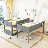 Merax Stapelbed 90x200 cm - bed voor drie personen - hoogslaper - bed met hoge leuning - kinderbed - houten bed - grijs - zonder matras