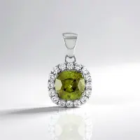Cavill - 9 Karaat Witgouden Hanger met 3,23 ct Sfeen Antiek Kussen & 16 Zirkonen 0,798 ct - Elegante Sieraden Madagaskar Groen Vierkant