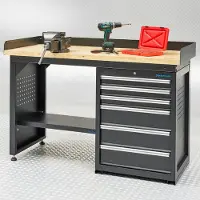 Datona Werkbank PRO - eiken werkblad - 6 lades - 150 cm - Zwart