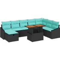 vidaXL Tuinbank Set 9 st Zwart poly rattan