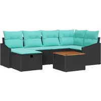 vidaXL Tuinbank Set 7 st Zwart poly rattan