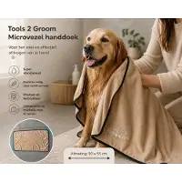 Tools-2-groom Tools 2 Groom - Microvezel handdoek - voor afdrogen van hond - huisdier - zandkleur - 90x55cm