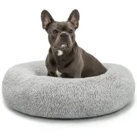 Lionto Donut hondenbed, zacht pluche & verhoogde rand 70 cm lichtgrijs