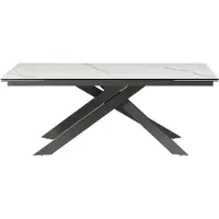 Vente-unique Verlengbare eettafel 8 tot 12 plaatsen van keramiek, gehard glas en metaal - Wit marmereffect en antraciet - COREMA van Maison Céphy