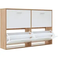 Casabel Schoenenkast met 4 neerklapbare deuren - Design schoenenkast - Opbergmeubel voor de hal met ruimte voor 24 paar schoenen - Houten frame - Witte neerklapbare deuren