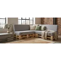 Odol-Plusz Palletkussenset Hoekbank 7-delig 120x80 cm + 40x120 cm – Tuinkussens voor Palletbank met Rugkussen – Linnenlook – Grijs – Links