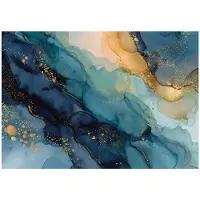 WALLARENA - Behang 300x210 cm - Fotobehang - Vliesbehang - blauw marmer met gouden accenten - voor slaapkamer en woonkamer - halfmatte afwerking - blauw en goud