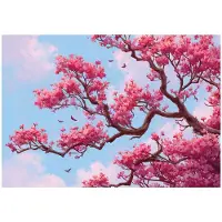 WALLARENA - Behang 350x250 cm - Fotobehang - Vliesbehang - sakuraboom met roze lucht - voor slaapkamer en woonkamer - halfmatte afwerking - roze