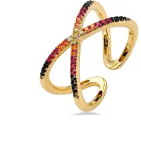 Luxenter Ring met veelkleurige zirkonia, afgewerkt in 18 karaats geelgoud - Zadra