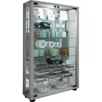 Hioshop LumoMini vitrinekast met spiegel 2 glazen deuren zilverkleurig.