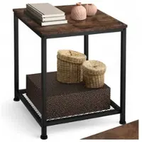 TecTake Bijzettafel van Hout en Metaal – Industrieel Design, Salontafel met Twee Niveaus, 45,5x45,5x55,5 cm, Voor Woonkamer of Slaapkamer, Zwart Metalen Frame – Industrial Dark Brown